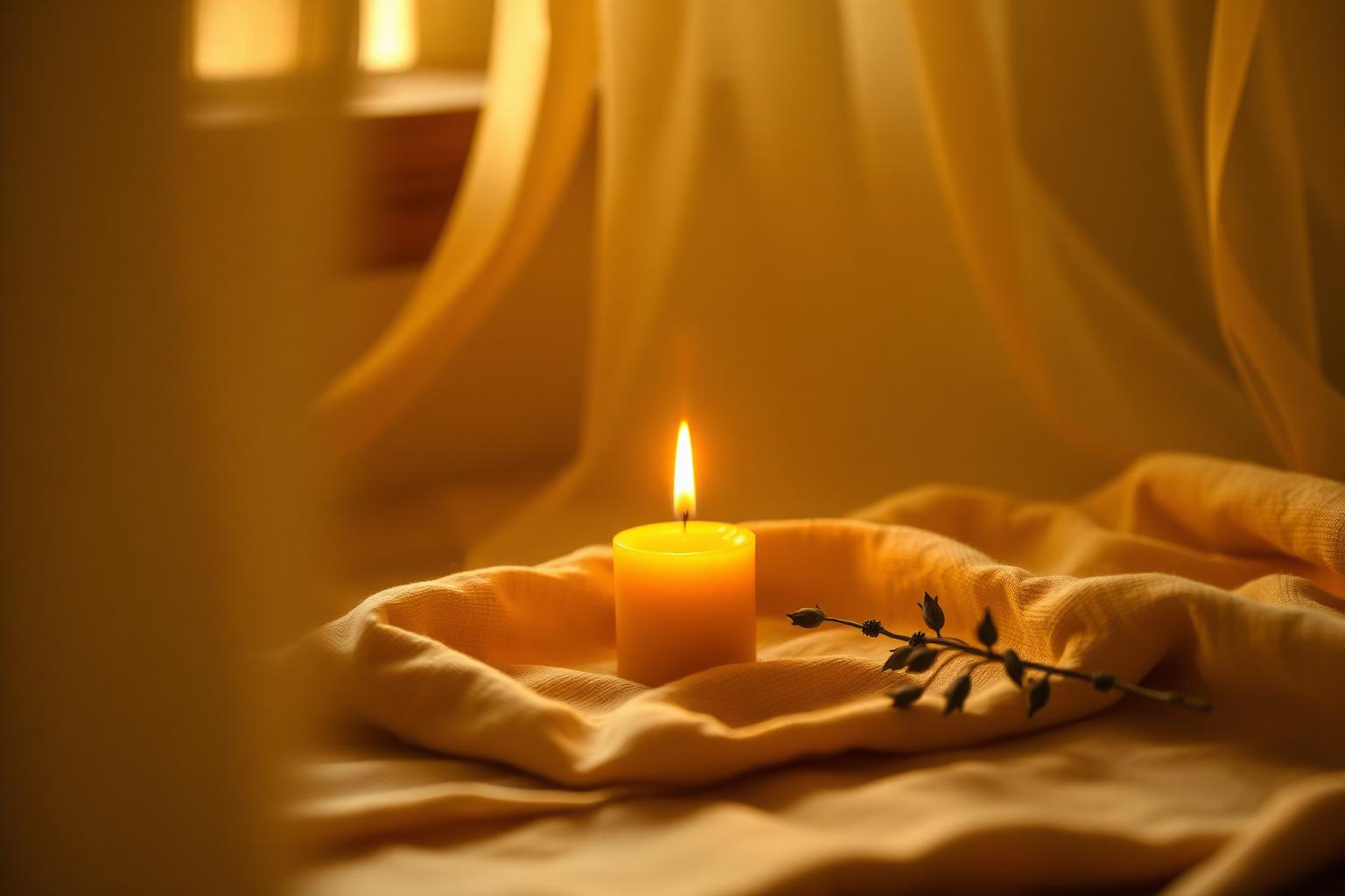 Warm golden afternoon light streaming through linen curtains in a sand-toned room
